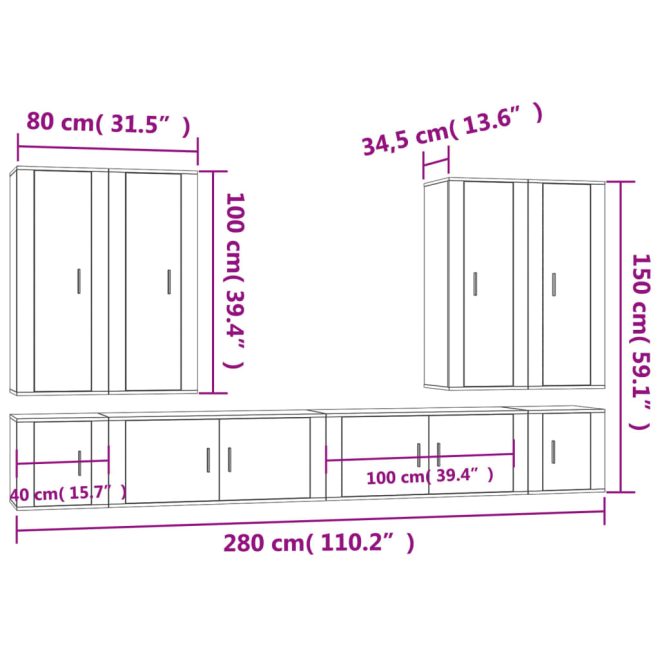 8 Piece TV Cabinet Set Engineered Wood – White