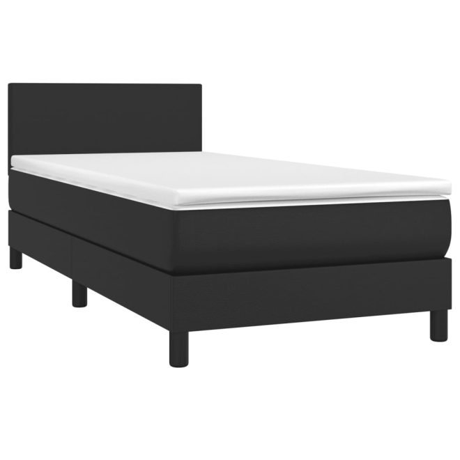 Box Spring Bed with Mattress & LED Black 100x200cm Faux Leather – Plain Design