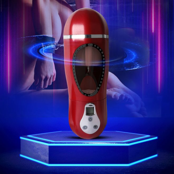 Male Vibrating Masturbation Cup Vagina Suction Licking Cup Masturbator Sex Toy Red