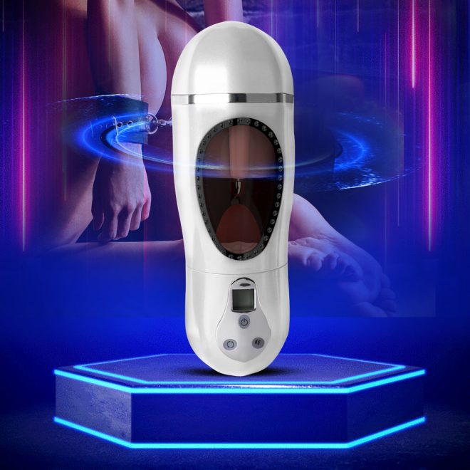 Male Vibrating Masturbation Cup Vagina Suction Licking Cup Masturbator Sex Toy White