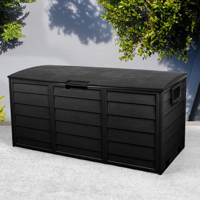 290L Outdoor Storage Box Garden Lockable Toys Tools Container Waterproof Indoor – Black