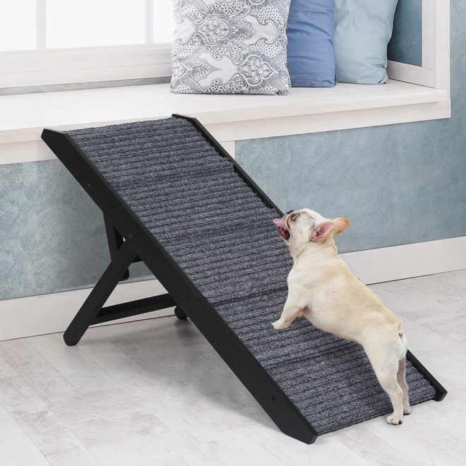 Adjustable Dog Ramp Height Stair For Bed Sofa Cat Dogs Folding Portable – Black