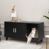 Enclosed Hooded Cat Litter Box Furniture Scratch Board Side Table – Black