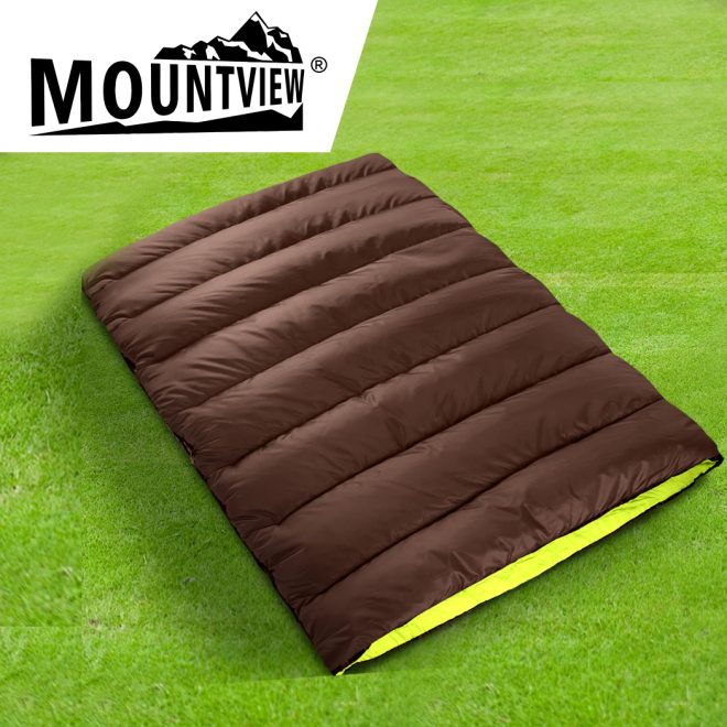 Double Sleeping Bag Bags Outdoor Camping Hiking Thermal -10 deg Tent – Green and Brown