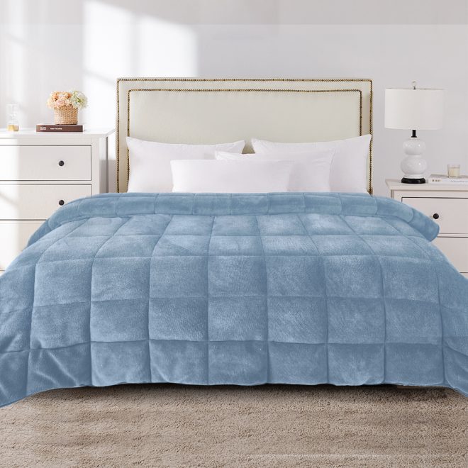 Quilt Doona Comforter Blanket Velvet Winter Warm Bedding – KING, Blue