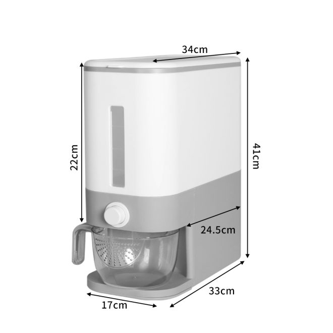 Cereal Dispenser Auto Grain Case Storage Box Food Rice Container 12L Grey