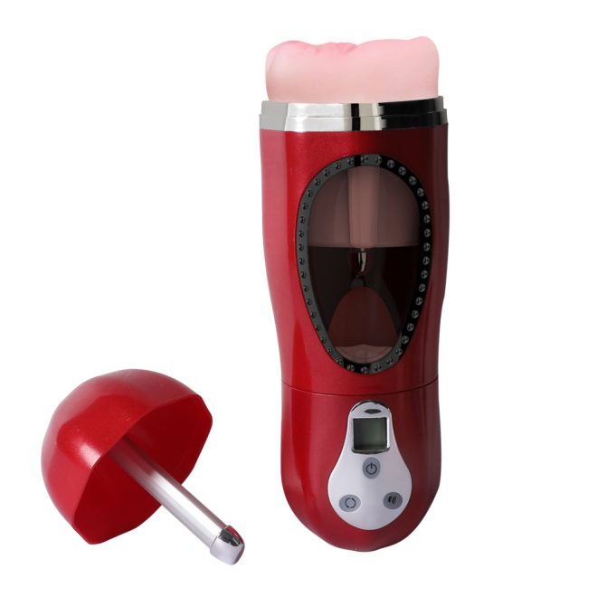 Male Vibrating Masturbation Cup Vagina Suction Licking Cup Masturbator Sex Toy Red