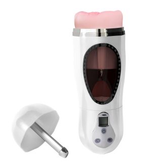 Male Vibrating Masturbation Cup Vagina Suction Licking Cup Masturbator Sex Toy White