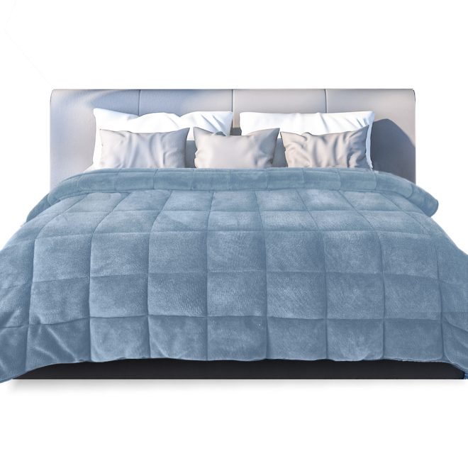 Quilt Doona Comforter Blanket Velvet Winter Warm Bedding – KING, Blue