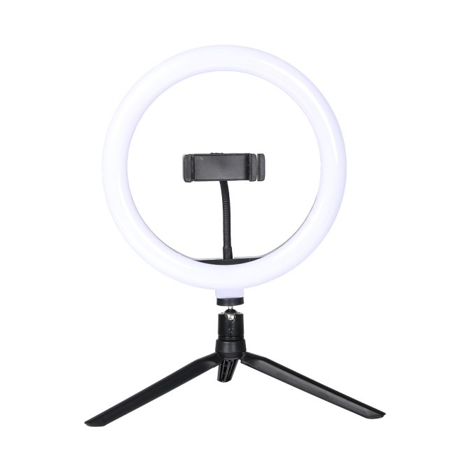 LED Ring Light with Tripod Stand Phone Holder Dimmable Studio Photo Makeup Lamp – 3 Phone Holder