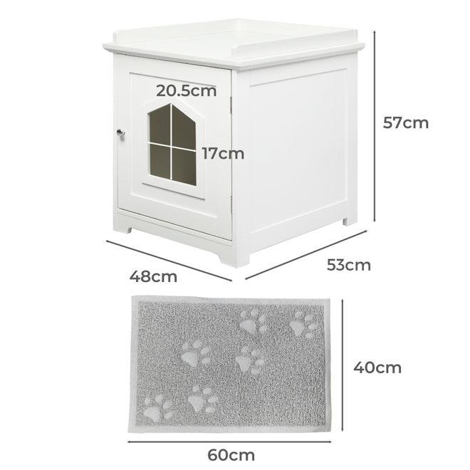 Cat Litter Box Mat Fully Enclosed Kitty Toilet Odour Control Basin Wooden