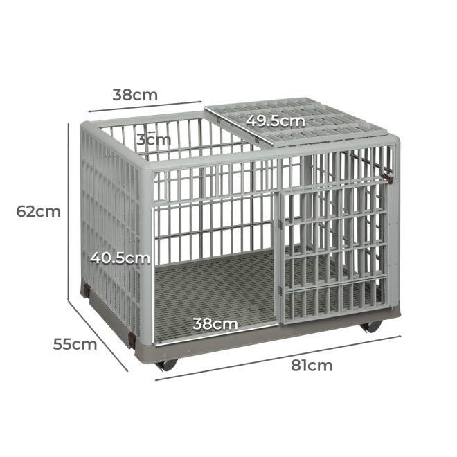 Dog Crate Pet Kennel Indoor Sturdy ABS Plastic Wheels Double Door M