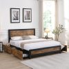 Clare Metal Bed Frame Queen Mattress Base Platform Wooden 4 Drawers Rustic