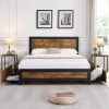 Clare Metal Bed Frame Queen Mattress Base Platform Wooden 4 Drawers Rustic