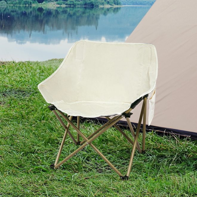 Folding Camping Moon Chair Lightweight Outdoor Chairs Portable Seat Beige