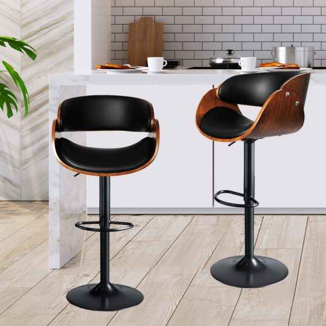 1x Bar Stools Kitchen Gas Lift Wooden Beech Stool Chair Swivel Barstools