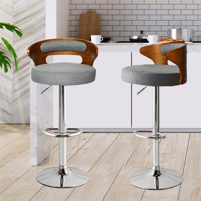 1x Bar Stools Kitchen Gas Lift Wooden Beech Stool Chair Swivel Barstools – Grey and Silver