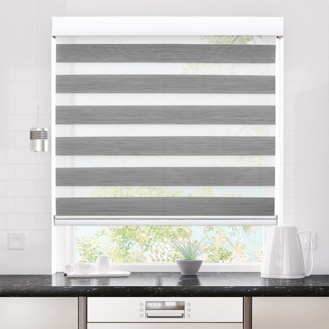 Blackout Zebra Roller Blind Curtains Double Window Sunshade 60×210 Grey