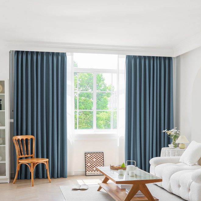 2XBlockout Curtains Chenille  Blackout Draperies Eyelet Day 132×250 Blue