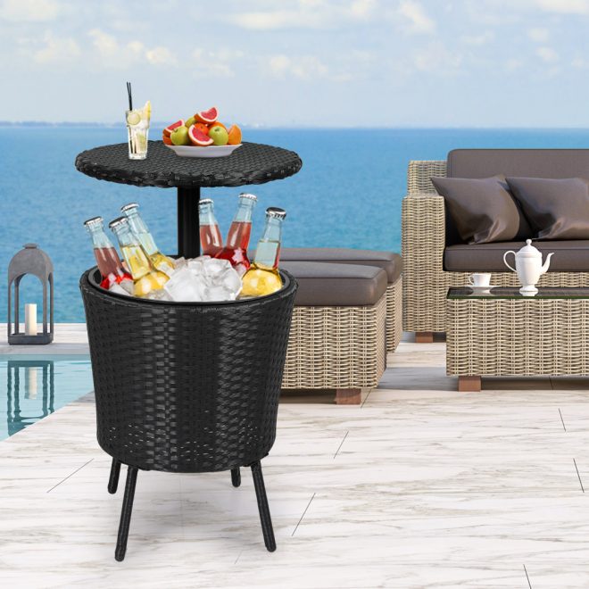 Cooler Ice Bucket Table Bar Outdoor Rattan Furniture Patio Pool Storage