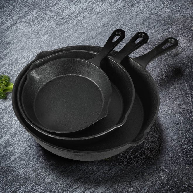 Non Stick Frying Pan Set 3PCS Cast Iron Steak Skillet BBQ Cookware Frypan