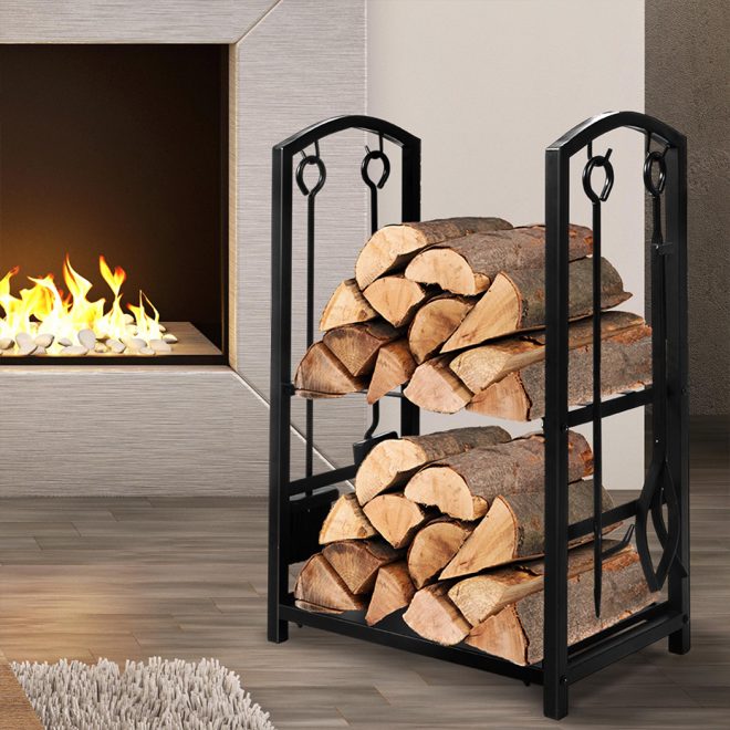 Firewood Rack 4 Fireplace Tools Log Wood Steel Large Holder Storage