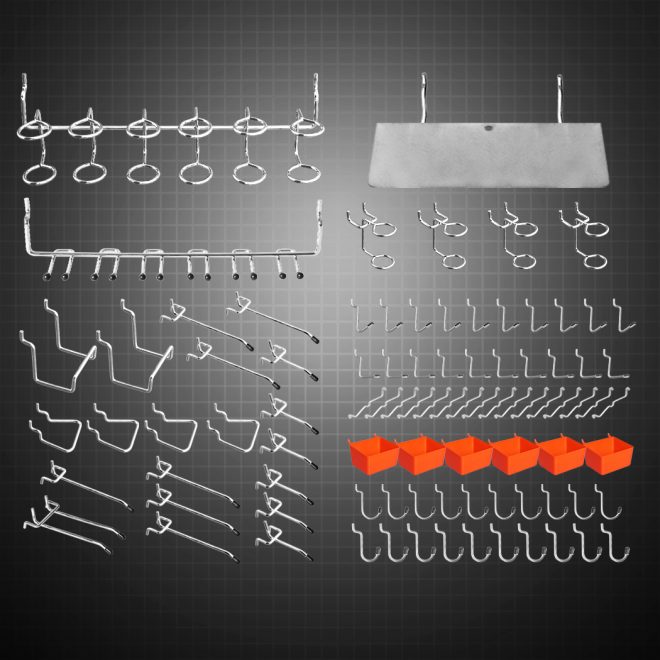 Pegboard Hooks Storage Bins Hanger Locks Parts Steel Tray Organizer Bin 138PC