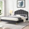 Bed Frame Queen Size Mattress Base Platform Wooden Velevt Headboard Grey