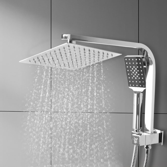 Rain Shower Head Set Silver Square Brass Taps Mixer Handheld High Pressure 8″