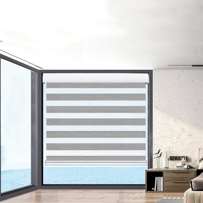 Blackout Zebra Roller Blind Curtains Double Window Sunshade 210×210 Grey