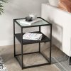 Redhill 2-Tier Side Table Open Design Steel Home Shelf Safety Glass End Table