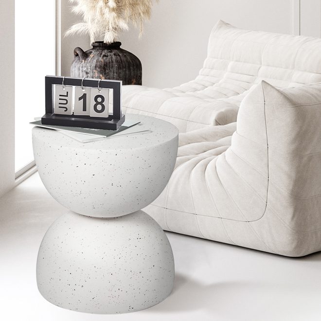 Armadale Side Table Terrazzo  Hourglass Shape Magnesia Stool Stone Style Top 40cm