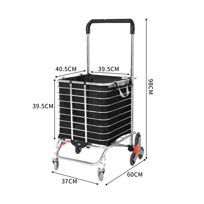 Foldable Shopping Cart Trolley Basket Luggage Grocery Portable Black 40L w/Wheel