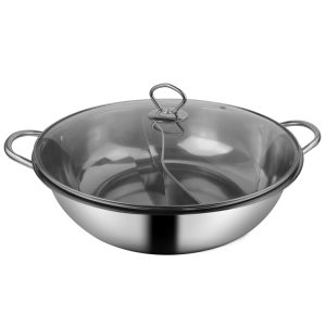 Stainless Steel Twin Mandarin Duck Hot Pot Induction Cookware – 36 cm, With Lid