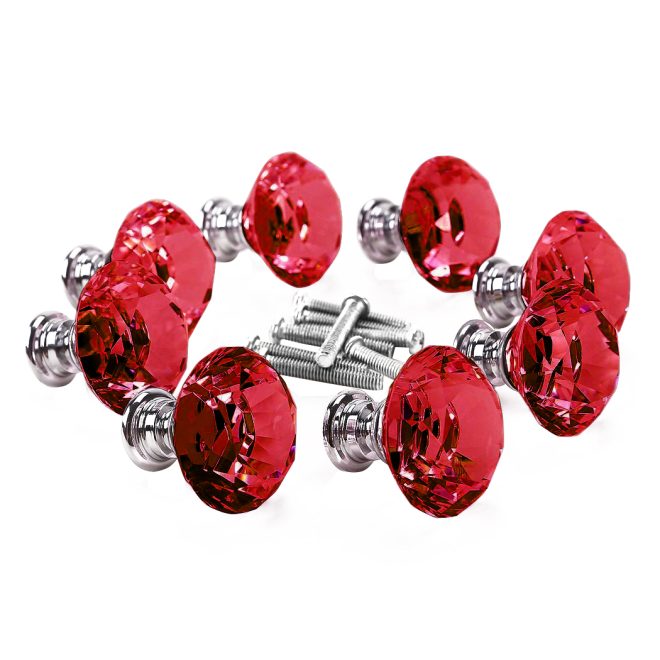 16 Pcs Red Crystal Knobs Diamond 40mm Diameter Door Cabinet Handle