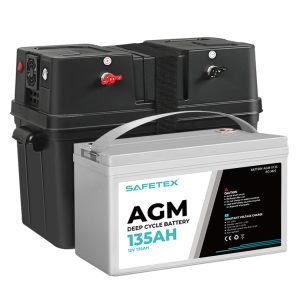 12V 135Ah AGM Battery Outdoor Rv Marine 4WD Deep Cycle & W/ Strap Battery Box