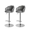 2x Bar Stools Kitchen Gas Lift Stool Chair Swivel Barstools Leather Grey