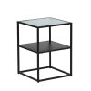 Redhill 2-Tier Side Table Open Design Steel Home Shelf Safety Glass End Table