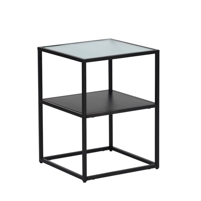 Redhill 2-Tier Side Table Open Design Steel Home Shelf Safety Glass End Table