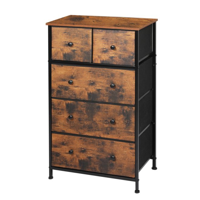 Storage Cabinet Tower Chest of Drawers Dresser Tallboy Drawer Retro Brown