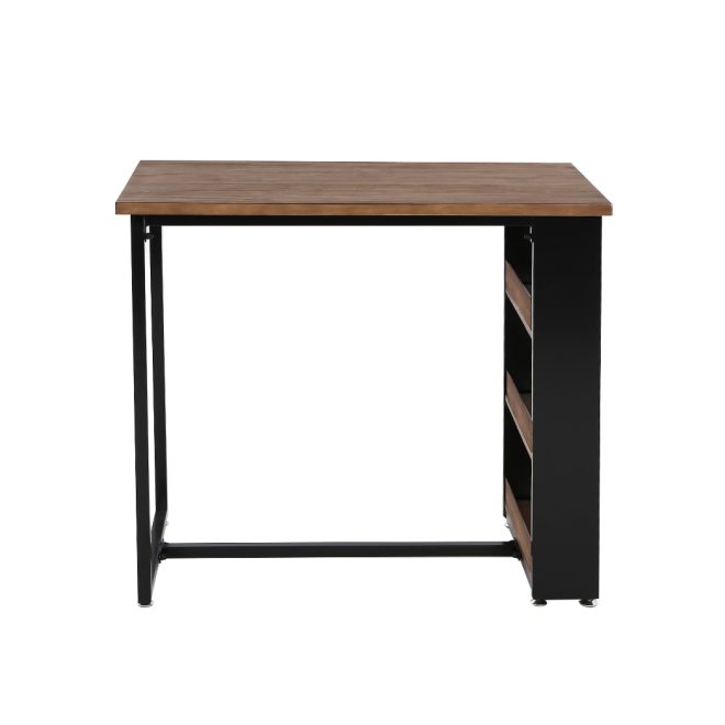 High Bar Table Industrial Pub Table With 3-Tier Storage Shelf Solid Wood