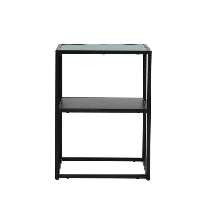 Redhill 2-Tier Side Table Open Design Steel Home Shelf Safety Glass End Table