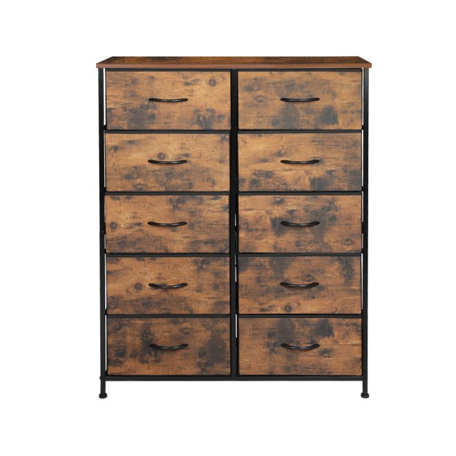 Storage Cabinet Tower Chest of Drawers Dresser Tallboy Drawer Retro Brown