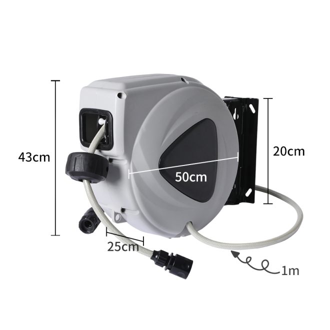 Garden Hose Reel Retractable Spray Gun Nozzle Water Wall Bracket Auto Rewind 10M