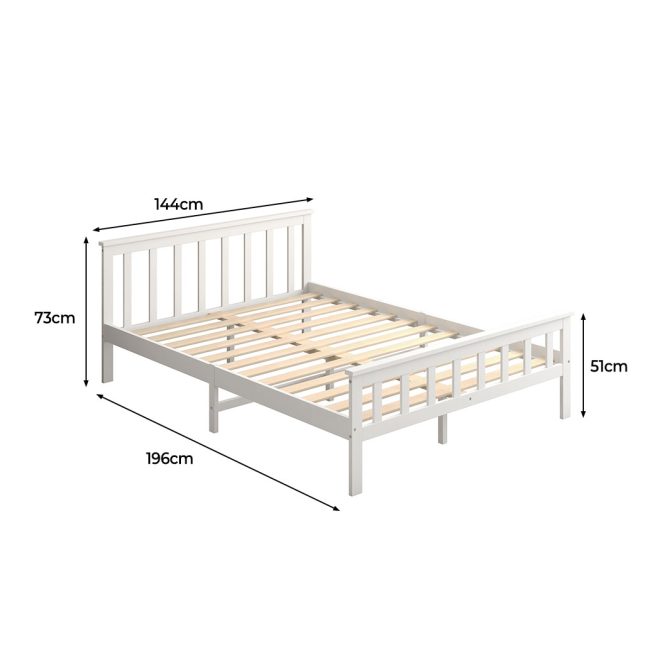 Adelphi Wooden Bed Frame Mattress Base Solid Timber Pine Wood – DOUBLE, White