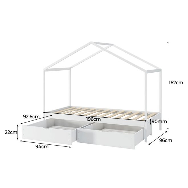 Bed Frame Wooden Single Timber House Frame Mattress Base Storage Drawers