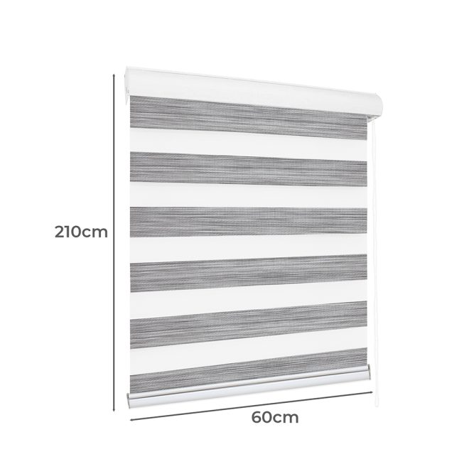 Blackout Zebra Roller Blind Curtains Double Window Sunshade 60×210 Grey