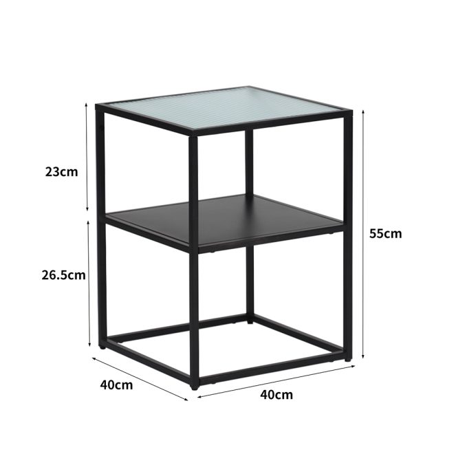 Redhill 2-Tier Side Table Open Design Steel Home Shelf Safety Glass End Table