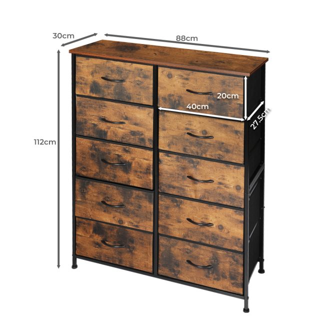 Storage Cabinet Tower Chest of Drawers Dresser Tallboy Drawer Retro Brown