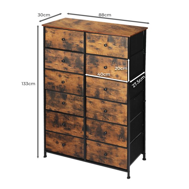 Storage Cabinet Tower Chest of Drawers Dresser Tallboy Drawer Retro Brown